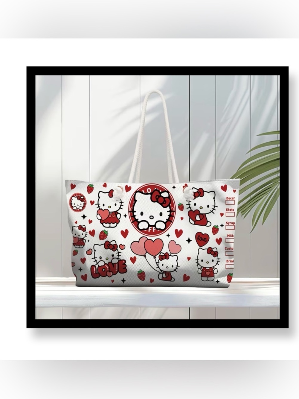 🆕 Hello Kitty White Tote with Red and Pink Heart Motifs
